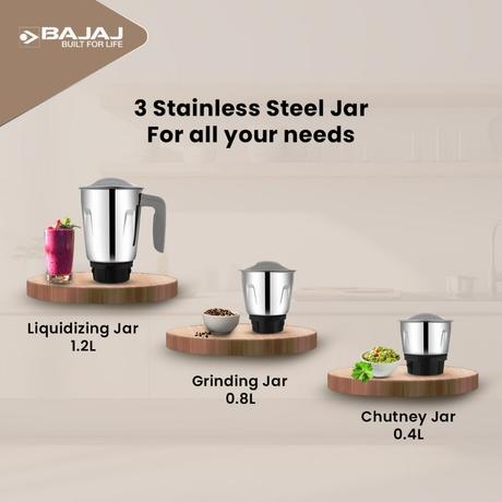 Bajaj Ninja Series Kompact 500 Watts 3 Jars Mixer Grinder-2