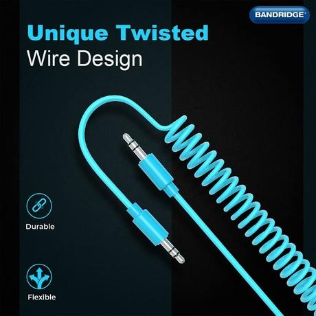 Bandridge BNDTWS 1 Meter 3.5mm Tangle-Free Audio Cable, Blue-1