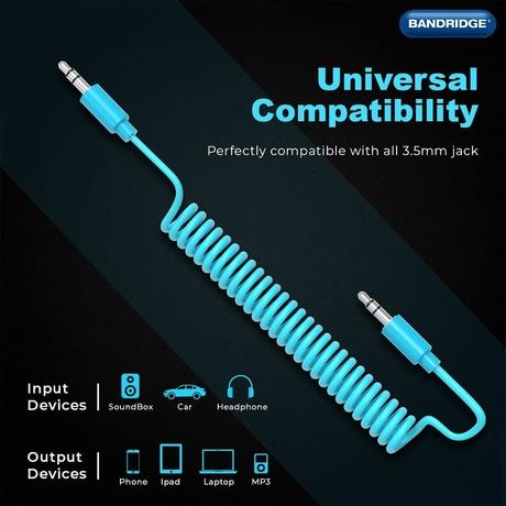 Bandridge BNDTWS 1 Meter 3.5mm Tangle-Free Audio Cable, Blue-3