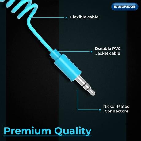 Bandridge BNDTWS 1 Meter 3.5mm Tangle-Free Audio Cable, Blue-5