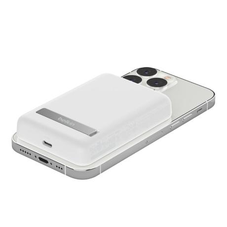 Belkin 5000 mAh Magnetic MagSafe Compatible Wireless Power Bank with Stand, BPD004btWT, White-2
