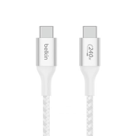 Belkin USB-C to USB-C Braided cable, 100 cm (1 m) Length, 240 W PD, Fast Charge and Sync, Over Temperature Protection, Double Braided Nylon cable, 30000+ Bends Lifespan, Compatible with Phones, Laptops and Tablets, White-0