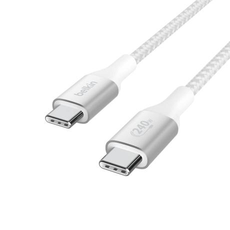 Belkin USB-C to USB-C Braided cable, 100 cm (1 m) Length, 240 W PD, Fast Charge and Sync, Over Temperature Protection, Double Braided Nylon cable, 30000+ Bends Lifespan, Compatible with Phones, Laptops and Tablets, White-1