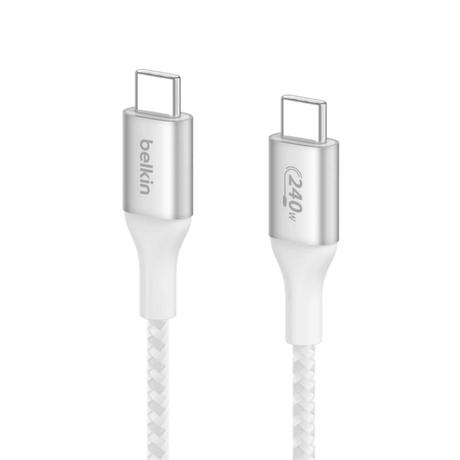 Belkin USB-C to USB-C Braided cable, 100 cm (1 m) Length, 240 W PD, Fast Charge and Sync, Over Temperature Protection, Double Braided Nylon cable, 30000+ Bends Lifespan, Compatible with Phones, Laptops and Tablets, White-2