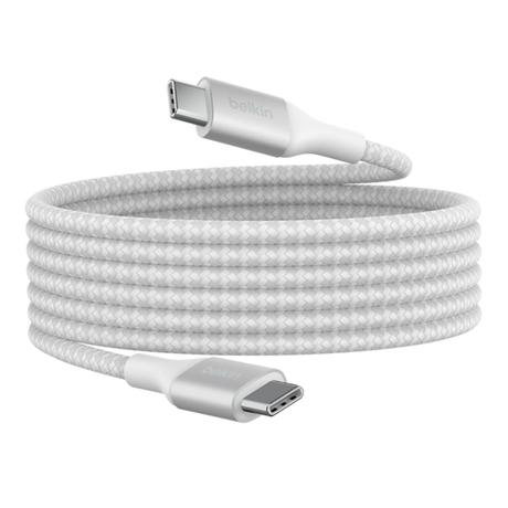Belkin USB-C to USB-C Braided cable, 100 cm (1 m) Length, 240 W PD, Fast Charge and Sync, Over Temperature Protection, Double Braided Nylon cable, 30000+ Bends Lifespan, Compatible with Phones, Laptops and Tablets, White-3