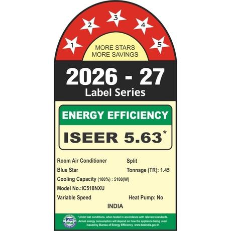 Blue Star 1.5 Ton 5 Star Inverter Split AC, IC518NXU-8