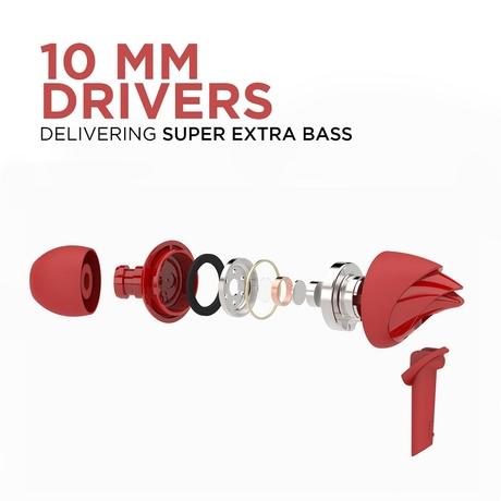 boAt BassHeads 100 In-Ear Wired Earphones With Super Extra Bass, In-line Mic, Hawk Inspired Design, HD microphone, Red-3