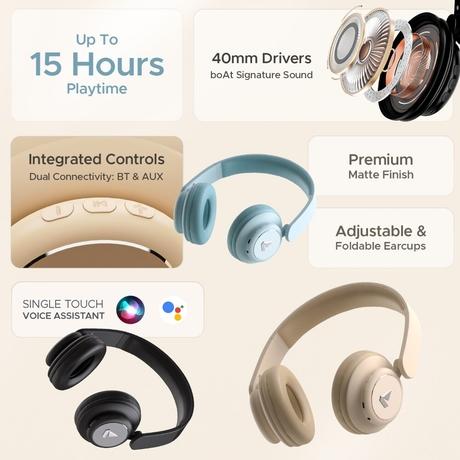 boAt Rockerz 450 Bluetooth On Ear Headphones with Mic, Upto 15 Hours Playback, 40 mm Drivers, Padded Ear Cushions, Integrated Controls and Dual Modes (Luscious Black)-8