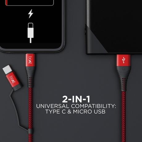 boAt Deuce USB 330 2 in 1 Cable, Martian Red-1