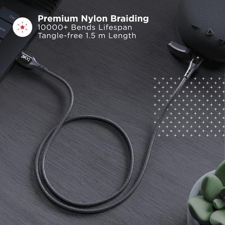 Boat 500 MKI Tangle Free Micro USB Cable, Rapid Charge 2.4 A, Premium Nylon Braiding, 150 cm (1.5 m) length, Intelligent LED Indicator, Smart Auto Disconnect Charging, 480 Mbps Data Sync Rate, Carbon Black-4