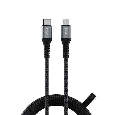 boAt LTG 650 Type C Lightning Cable, 3A Fast Charging, 480 MBps Data Sync, 150 cm (1.5 m) Length, Apple MFi Certified Cable, 10000+ Bends Lifespan, Compatible with Apple Devices, Tangle-free with Velcro Cable Organiser, Latest Apple C94 Connector, Black-0