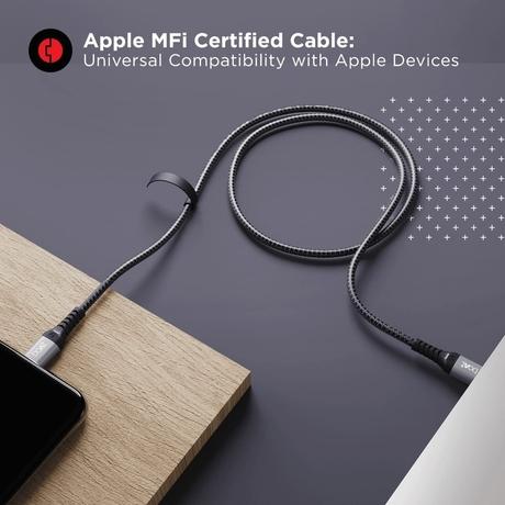 boAt LTG 650 Type C Lightning Cable, 3A Fast Charging, 480 MBps Data Sync, 150 cm (1.5 m) Length, Apple MFi Certified Cable, 10000+ Bends Lifespan, Compatible with Apple Devices, Tangle-free with Velcro Cable Organiser, Latest Apple C94 Connector, Black-3