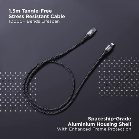 boAt LTG 650 Type C Lightning Cable, 3A Fast Charging, 480 MBps Data Sync, 150 cm (1.5 m) Length, Apple MFi Certified Cable, 10000+ Bends Lifespan, Compatible with Apple Devices, Tangle-free with Velcro Cable Organiser, Latest Apple C94 Connector, Black-4
