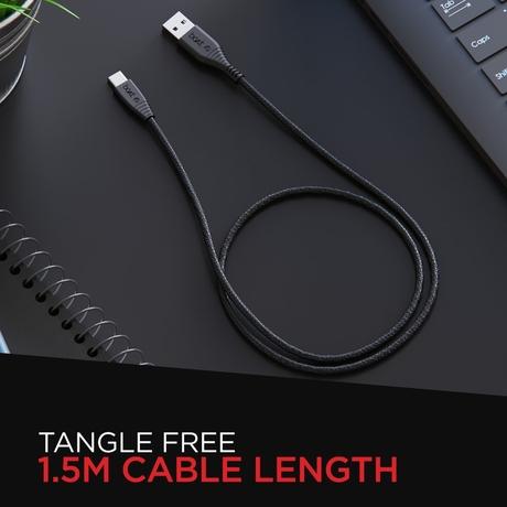 boAt Type C A325, 150 cm (1.5 m) length, 3A Rapid Charging, 480 mbpsData Sync, 10000+ Bends Lifespan, Braided cable, Universal Compatible with All Type-C Devices, Black-1