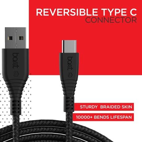 boAt Type C A325, 150 cm (1.5 m) length, 3A Rapid Charging, 480 mbpsData Sync, 10000+ Bends Lifespan, Braided cable, Universal Compatible with All Type-C Devices, Black-4
