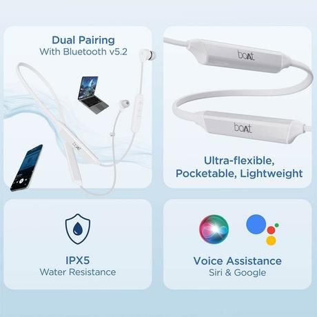 boAt Rockerz Trinity in Ear Earphones with 150 H Playtime, Crystal Bionic Sound Powered by HiFi, Signature Sound, Beast Mode, ENx Tech, ASAP Charge, IPX5, Dual Pairing (Kutch White)-6