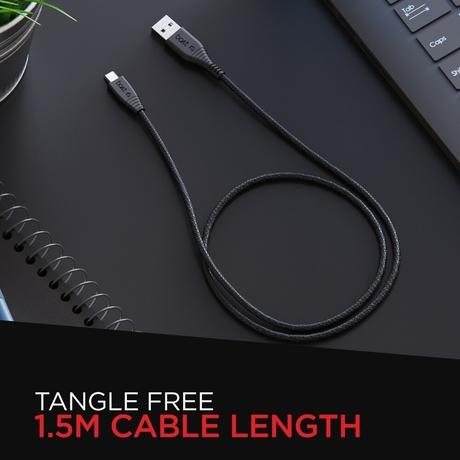 boAt Micro USB Cable 55, 150 cm (1.5 m) Length, 3A Fast Charging, 480mbps Data Transfer, Tangle Free, 10000+ Bends Lifespan, Braided Cable, Universal Compatibility with all Micro USB Devices, Black-1