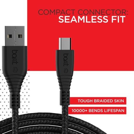 boAt Micro USB Cable 55, 150 cm (1.5 m) Length, 3A Fast Charging, 480mbps Data Transfer, Tangle Free, 10000+ Bends Lifespan, Braided Cable, Universal Compatibility with all Micro USB Devices, Black-4