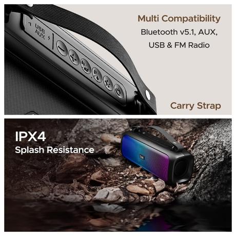 boAt Bluetooth Speaker Stone Beam, 12W RMS Stereo Sound, IPX4 Splash Resistant, TWS Feature, Multi-Connectivity, Built in mic, Upto 3 Hours of Playtime, Midnight Black-8