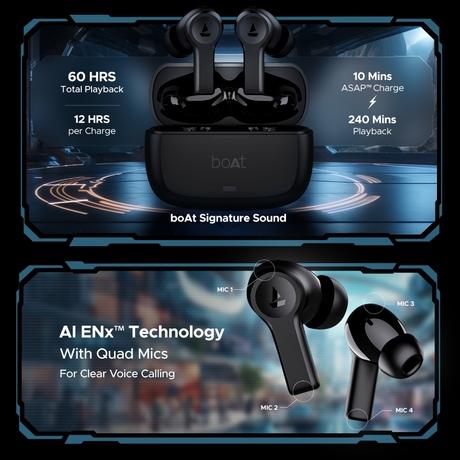 boAt Airdopes Flex 454 ANC Truly Wireless in-Ear Earbuds with Smart Features, ANC, 60 HRS Playback, Hearables App Support, Quad Mics, Multi Point Connectivity, ASAP Charge, Beast Mode (Gunmetal Black)-3
