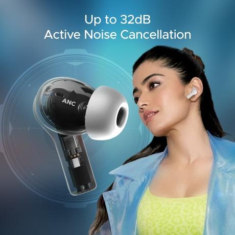 boAt Airdopes Flex 454 ANC with Active Noise Cancellation (32db), Multi Device Connectivity, In-Ear Detection, Total playtime : 60 hrs, Quad Mics with ENx Tech, ASAP Charge, 10mm Drivers : boAt Signature Sound (Zinc White)-1