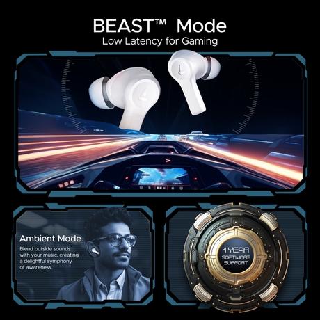 boAt Airdopes Flex 454 ANC with Active Noise Cancellation (32db), Multi Device Connectivity, In-Ear Detection, Total playtime : 60 hrs, Quad Mics with ENx Tech, ASAP Charge, 10mm Drivers : boAt Signature Sound (Zinc White)-5