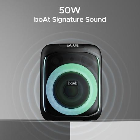 boAt Partypal 195 with upto 6 hrs Playtime, Dynamic RGB LEDs, 50 Watt Bluetooth Wireless Speaker with Mic for karaoke (Active Black)-1