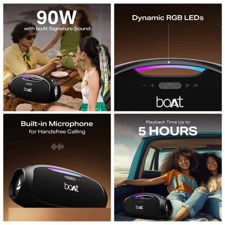 boAt Stone Ignite Bluetooth Speaker with 90 W RMS Sound, RGB LEDs, EQ Modes, IPX6, BT v5.3, Multi- Compatibility - Aux & USB, Playback time Up to 5 Hours & Type C Charging (Jade Black)-10