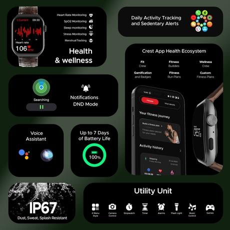 boAt Ultima Vogue Smart Watch with 4.97 cm (1.96 inch) AMOLED Curved Display, Bluetooth Calling, Functional Crown, Widget Control, Always On Display, Heart Rate & SpO2 Monitoring, IP67 Rated (Brown Leather)-8