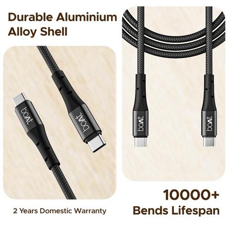 boAt C300 Type C Cable, 60W/3A PD Fast Charging, 480 mbps Data Sync, 150 cm (1.5 m) Length, Premium Nylon Braided Cable, 10000+ Bends Lifespan, Durable Aluminum Alloy Shell, Compatible with Phones, Laptop, Black-4