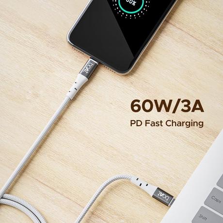 boAt C300 Type C Cable, 60W/3A PD Fast Charging, 480 mbps Data Sync, 150 cm (1.5 m) Length, Premium Nylon Braided Cable, 10000+ Bends Lifespan, Durable Aluminum Alloy Shell, Compatible with Phones, Laptop, White-1