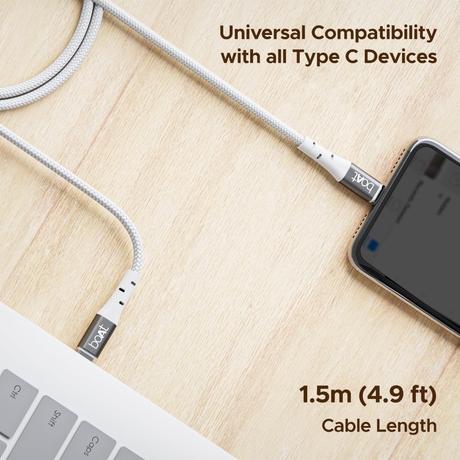 boAt C300 Type C Cable, 60W/3A PD Fast Charging, 480 mbps Data Sync, 150 cm (1.5 m) Length, Premium Nylon Braided Cable, 10000+ Bends Lifespan, Durable Aluminum Alloy Shell, Compatible with Phones, Laptop, White-3