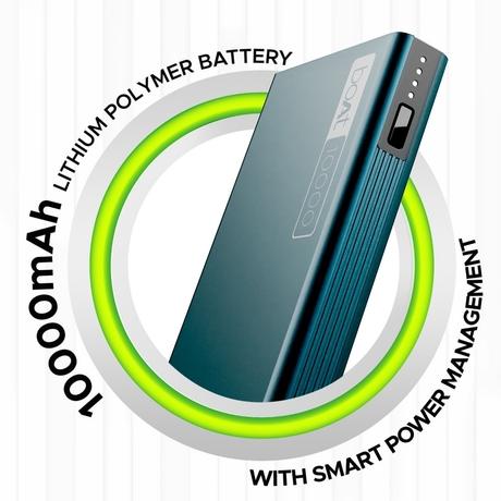 boAt EnergyShroom 10000 mAh Power Bank, 2-way 22.5 Watts Fast Charging, 12 Layer Smart IC Protection, High Temperature and Scratch Resistant, LED Indicators, 1 Type-C Two Way Port, 1 Micro USB Input Port, 2 USB-A Output Ports, Steel Blue-1