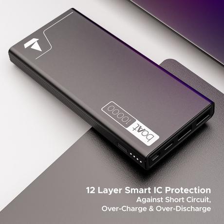 boAt EnergyShroom 10000 mAh Power Bank, 2-way 22.5 Watts Fast Charging, 12 Layer Smart IC Protection, High Temperature and Scratch Resistant, LED Indicators, Carbon Black-3