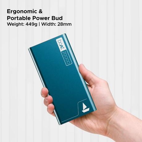 boAt EnergyShroom 20000 mAh Power Bank, 2 way 22.5 Watt Fast Charging, Quick Charge 3.0, High Temperature and Scratch Resistant, 12-Layer Smart IC Protection, 1 Type-C Two Way Port, 1 Micro USB Input Port, 2 USB-A Output Ports, LED Indicators, Steel Blue-5