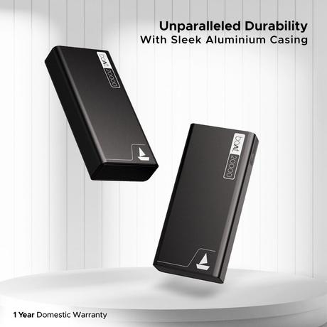 boAt EnergyShroom 20000 mAh Power Bank, 2 way 22.5 watt Fast Charging, Quick Charge 3.0, High Temperature and Scratch Resistant,12-Layer Smart IC Protection, 1 Type-C Two Way Port, 1 Micro USB Input Port, 2 USB-A Output Ports, LED Indicators, Carbon Black-4