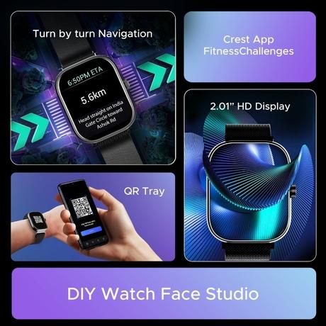 boAt Wave Sigma 3 Smartwatch with 5.10 cm (2.01 inch) HD Display, Advanced Bluetooth Calling, Turn-by-Turn Navigation, Emergency SOS & QR Code Tray (Metal Black)-5