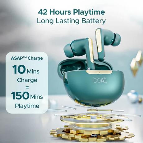 boAt Airdopes 141 ANC TWS in Ear Earbuds with 32 dB ANC, 42 Hrs Playback, 50 ms Low Latency Beast Mode, IWP Tech, Quad Mics with Enx, ASAP Charge, USB Type-C Port & IPX5, Green-3