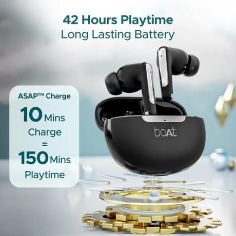 boAt Airdopes 141 ANC TWS in Ear Earbuds with 32 dB ANC, 42 Hrs Playback, 50 ms Low Latency Beast Mode, IWP Tech, Quad Mics with Enx, ASAP Charge, USB Type-C Port & IPX5, Gunmetal Black-3