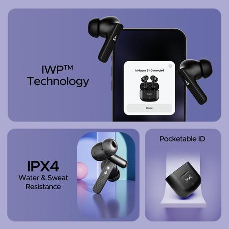boAt Airdopes 91 Truly Wireless in-Ear Earbuds with 45 hrs Playtime, Beast Mode with 50 ms Low Latency, Dual Mics with ENx, ASAP Charge, IWP Tech, IPX4 & Bluetooth v5.3 (Active Black)-6