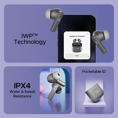 boAt Airdopes 91 Truly Wireless in-Ear Earbuds with 45 hrs Playtime, Beast Mode with 50 ms Low Latency, Dual Mics with ENx, ASAP Charge, IWP Tech, IPX4 & Bluetooth v5.3 (Mist Grey)-6