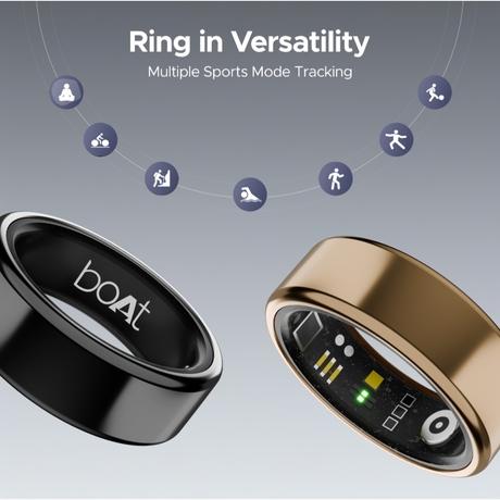 boAt Smartring Active with Lightweight and Stainless Steel Design, Activity Tracking, HR, SpO2, Sleep & Stress Monitoring, Sports Modes, 5ATM Resistance, Camera Control, boAt Coins (Rose Gold, Size:10)-10