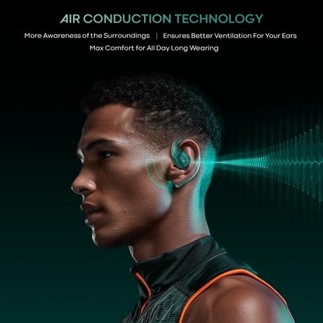 boAt Airdopes Progear Open Ear Ear Buds with Air Conduction Technology, 4 Mics with AI-ENx, 100 hrs Playback, 15 mm Drivers, Secure Fit, Beast Mode with 40 ms Latency, ASAP Charge (Sporty Green)-1