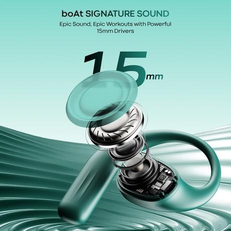 boAt Airdopes Progear Open Ear Ear Buds with Air Conduction Technology, 4 Mics with AI-ENx, 100 hrs Playback, 15 mm Drivers, Secure Fit, Beast Mode with 40 ms Latency, ASAP Charge (Sporty Green)-2
