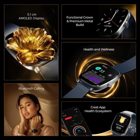 boAt Ultima Regal Smart Watch with 5.10 cm (2.01 inch) AMOLED Display Functional Crown, Watch Face Studio, Emergency SOS, BT Calling, 100+ Sports Modes (Sapphire Blue-7