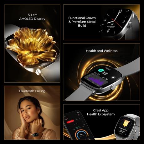 boAt Ultima Regal Smart Watch with 5.10 cm (2.01 inch) AMOLED Display Functional Crown, Watch Face Studio, Emergency SOS, BT Calling, 100+ Sports Modes(Cool Grey)-7