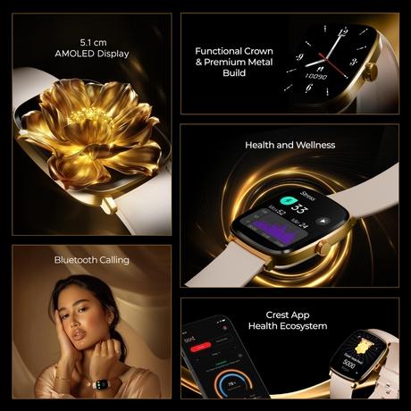 boAt Ultima Regal Smart Watch with 5.10 cm (2.01 inch) AMOLED Display Functional Crown, Watch Face Studio, Emergency SOS, BT Calling, 100+ Sports Modes (Cherry Blossom)-7