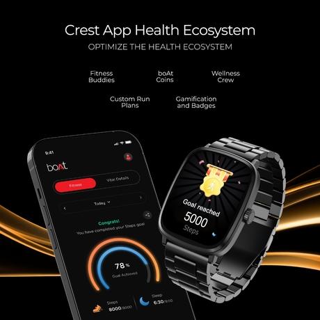 boAt Ultima Regal Smart Watch with 5.10 cm (2.01 inch) AMOLED Display Functional Crown, Watch Face Studio, Emergency SOS, BT Calling, 100+ Sports Modes (Steel Black)-5