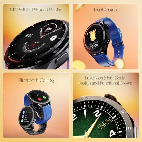boAt Enigma Radiant Smart Watch 3.63 cm (1.43 inch) Large HD Display, Luxurious Metal Body Design with Functional Crown, Seamless Bluetooth Calling, Health & Wellness Tracking, 200+ Cloud Watch Faces (Deep Blue)-3