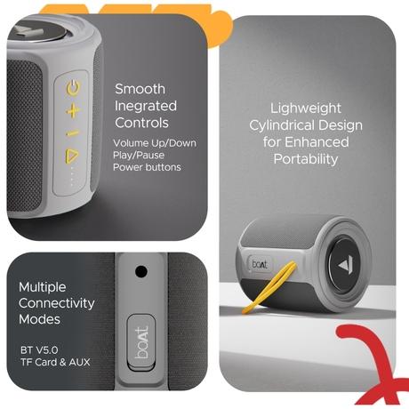 boAt Stone 352 Bluetooth Speaker with 10 W RMS Stereo Sound, IPX7 Water Resistance, TWS Feature, Up to 12 H Total Playtime, Multi-Compatibility Modes and Type-C Charging (Groovy Grey)-6